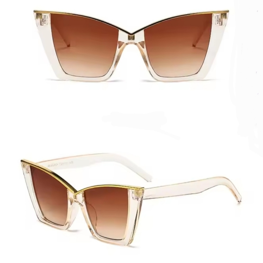 CHIC TRANSPARENT CATEYE SUNGLASS WITH GOLS TRIM